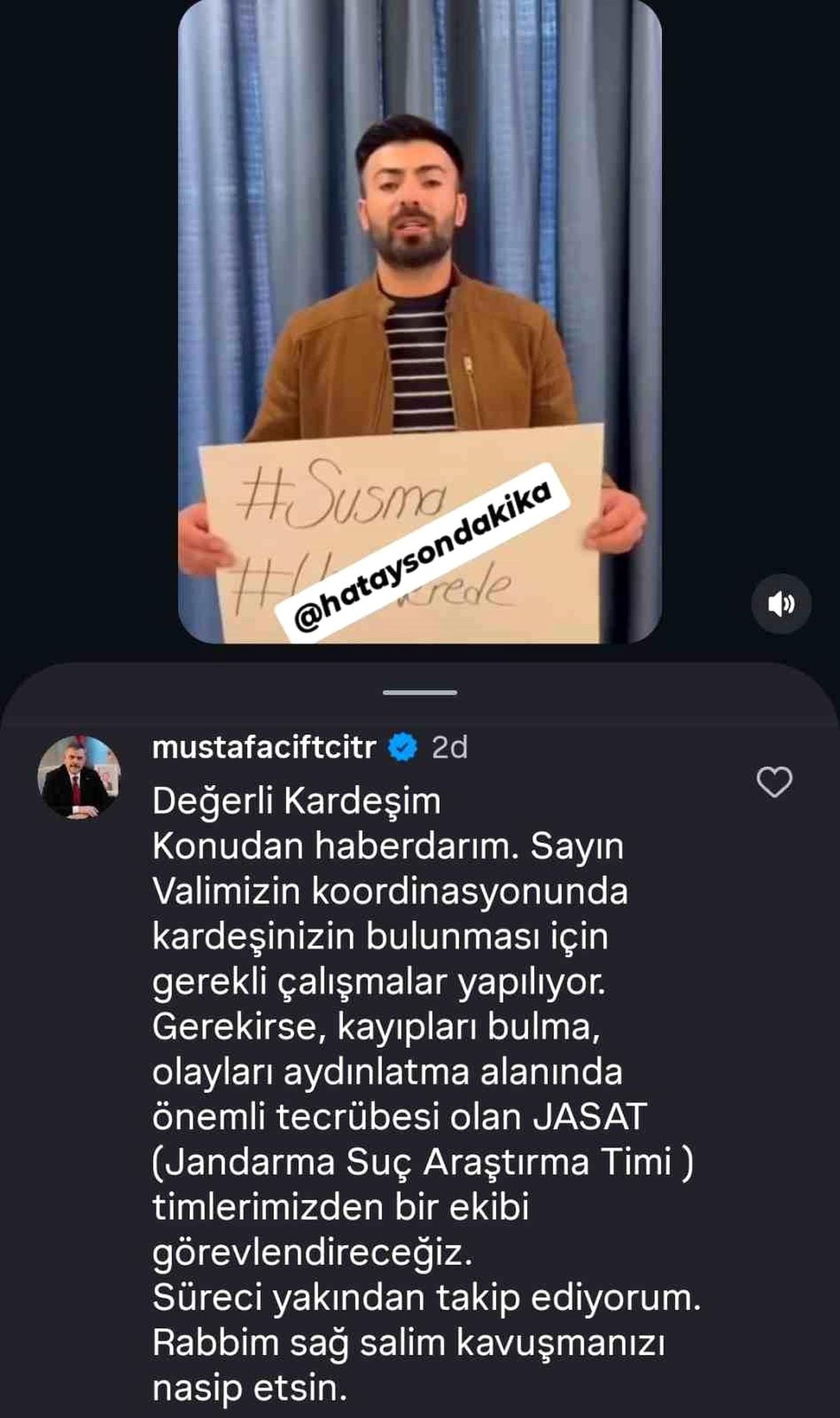 Bakan Çiftçi'den kardeşi kayıp vatandaşa yanıt: 