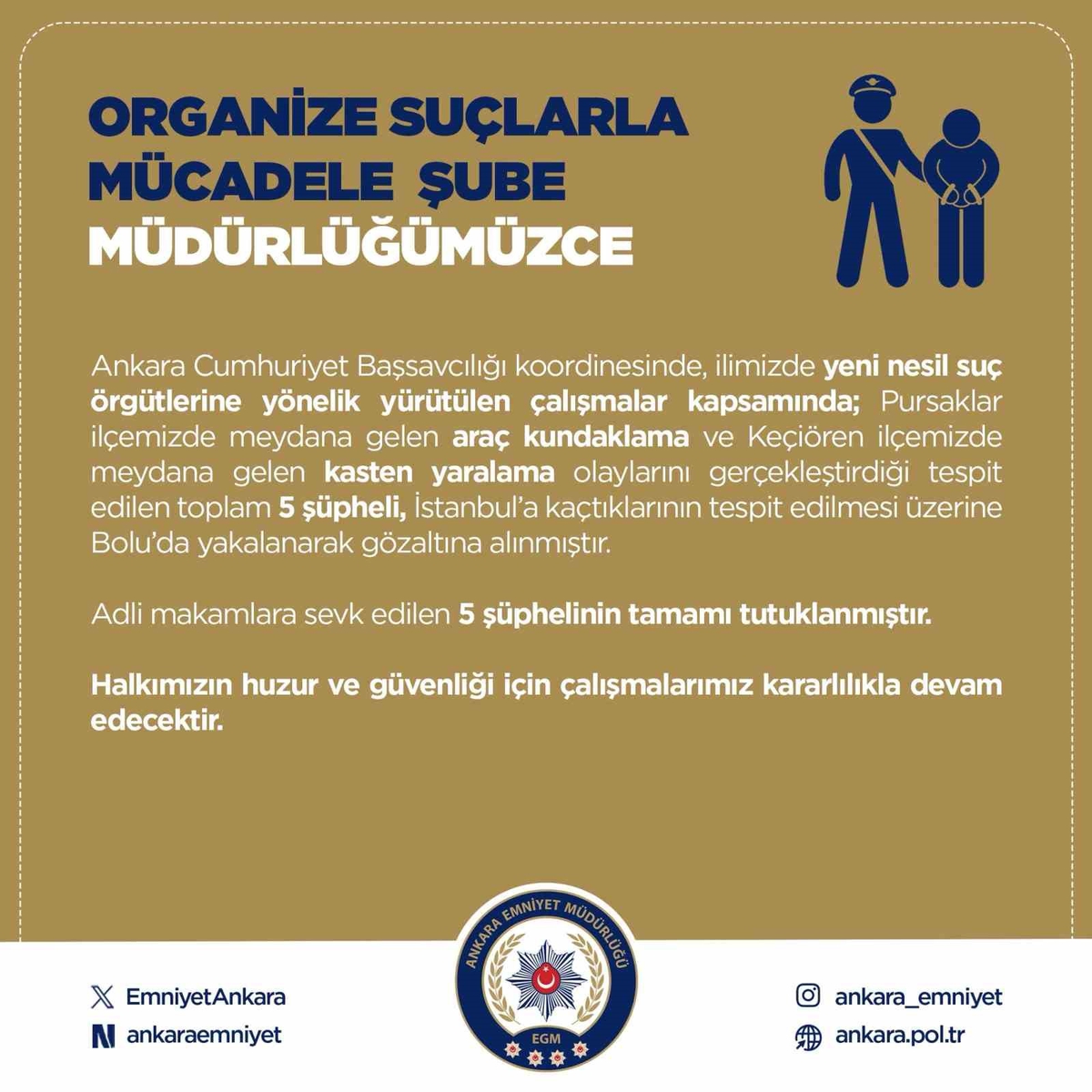 Bolu'da yakalanan 5 şüpheli yeni nesil suç örgütlerine yönelik operasyonda tutuklandı