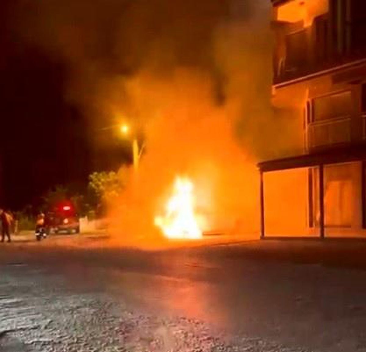 Dalaman'da park halindeki elektrikli araç alev alev yandı