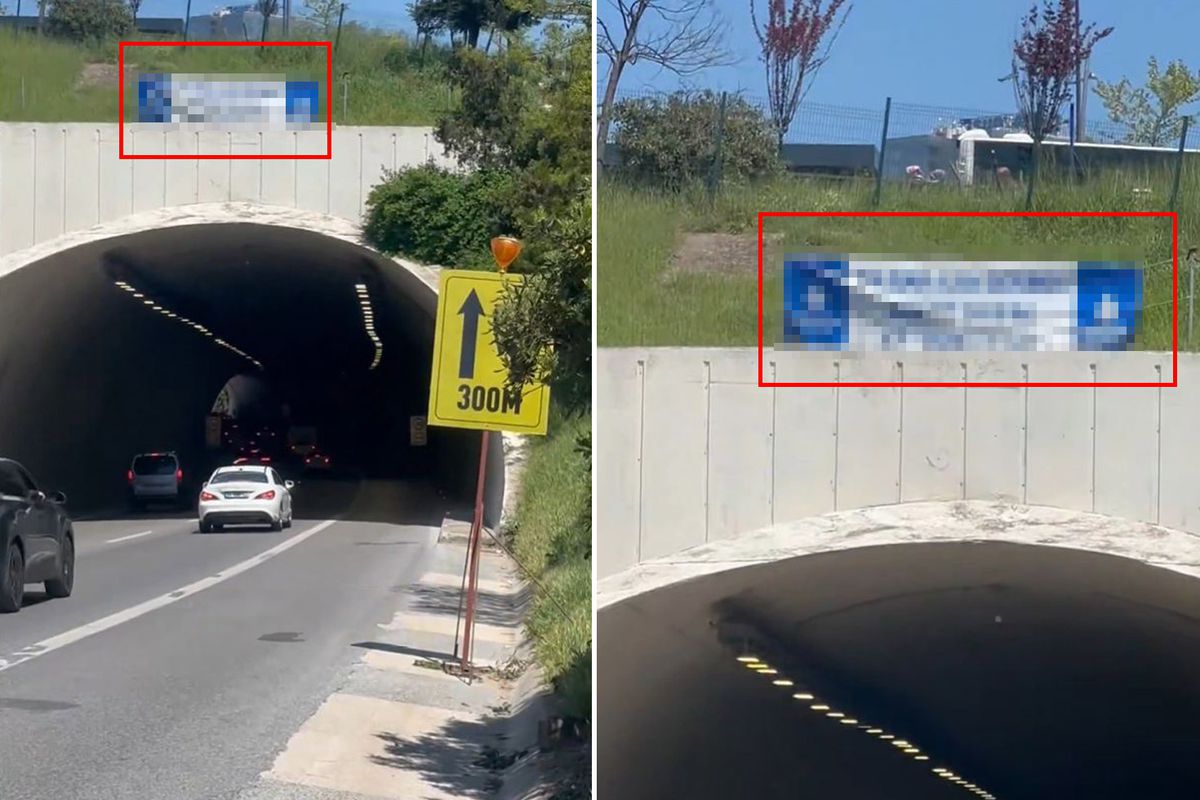 Tünel üzerine asılan yazıyı gösteren vatandaş, yazılan 20 TL'lik cezaya isyan etti